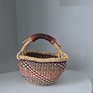 Handmade Woven Basket with Leather